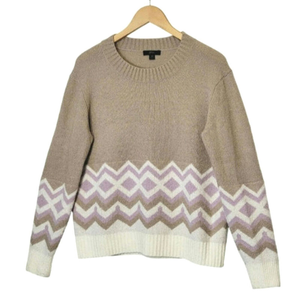 J. Crew Chevron Knit Scoop Neck Sweater Cozy Classic Preppy Layering XS - Picture 10 of 11